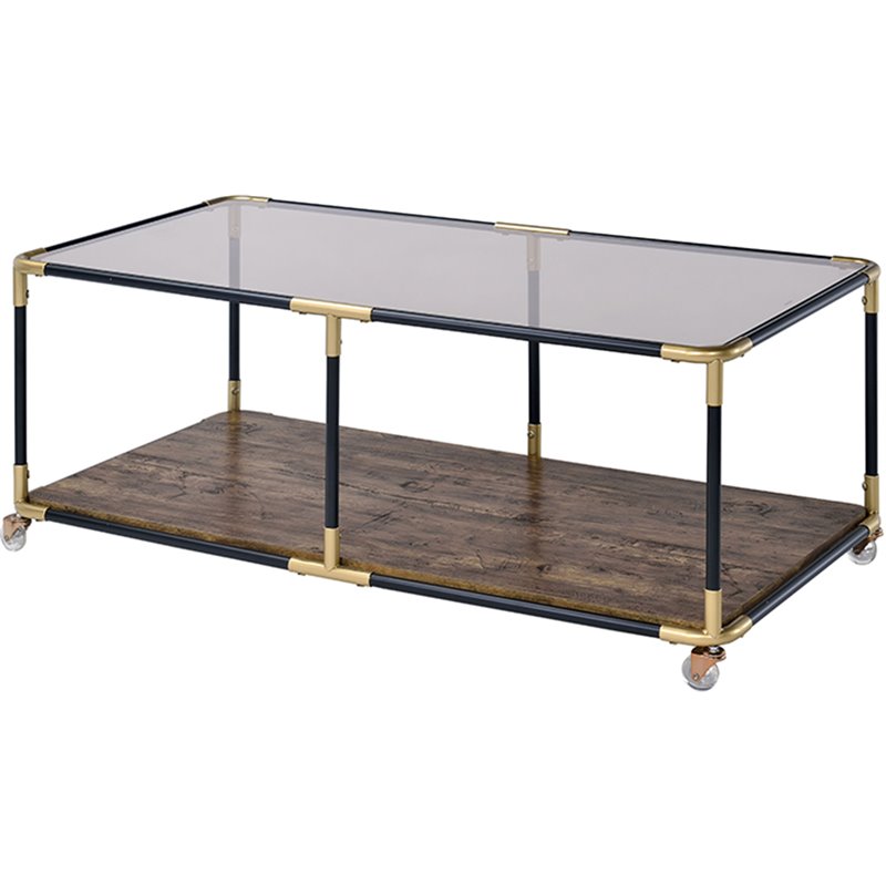 Acme Heleris 48 Gl Top Mobile Coffee Table In Black And Gold Acme Heleris 48 Gl Top Mobile Coffee Table In Black And Gold