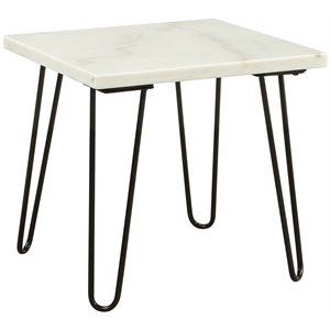 ACME Telestis 22&quot Square Marble Top End Table in White and Black