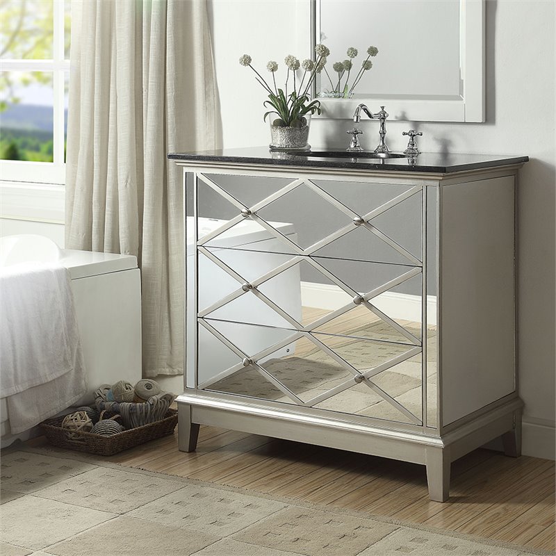 Acme Dinia Mirrored Bathroom Vanity In Black