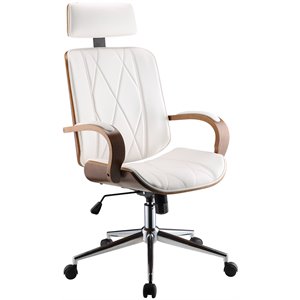 acme yoselin faux leather swivel adjustable office chair in white
