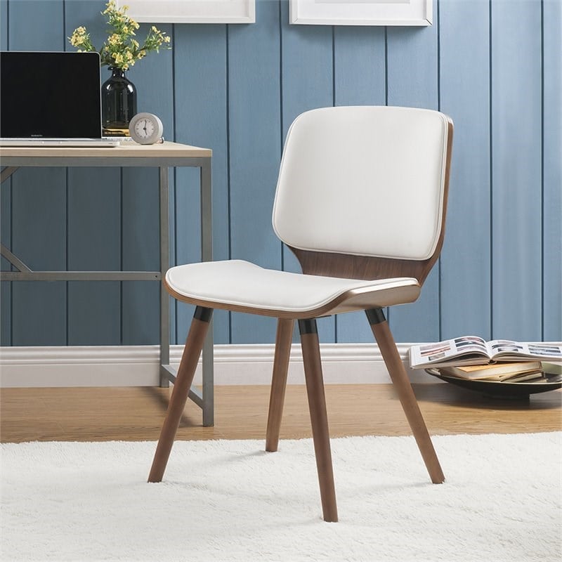 ACME Furniture Nemesia Faux Leather & Wood Accent Chair in White and Walnut