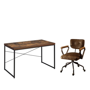 2 piece office set with writing desk and chair in rustic brown