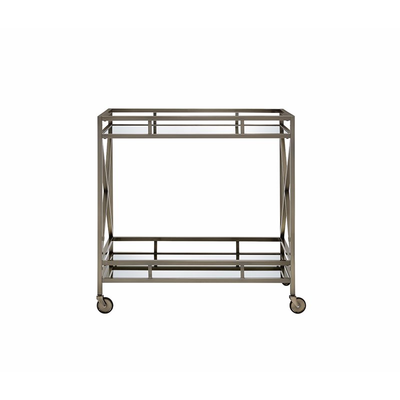 ACME Kristensen Rectangular Metal Frame Mirror Top Serving Cart in Antique Brass