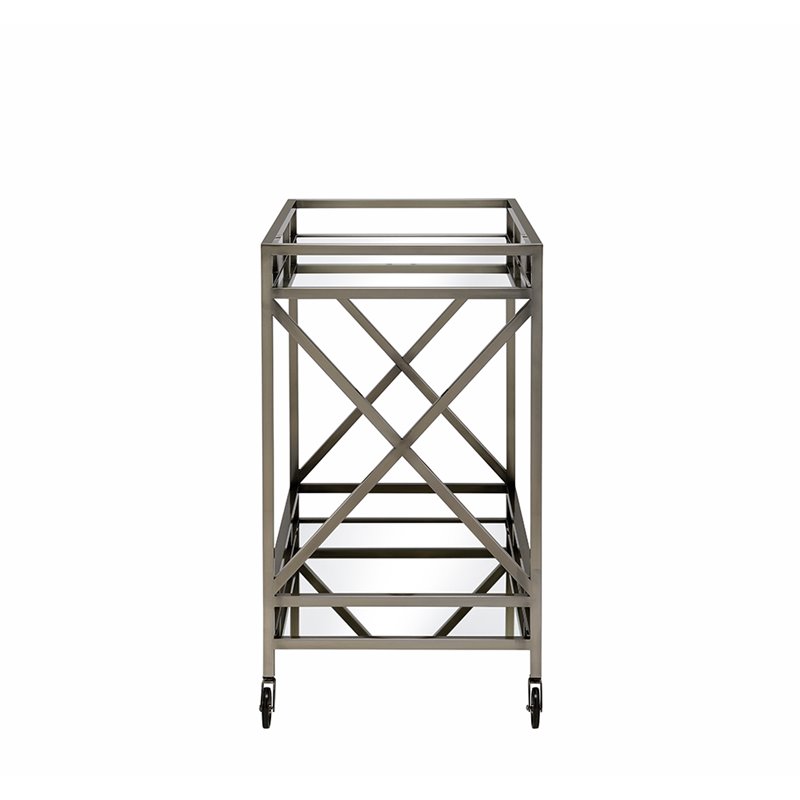 ACME Kristensen Rectangular Metal Frame Mirror Top Serving Cart in Antique Brass