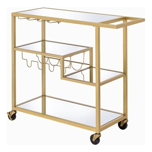 acme furniture adamsen glass top serving cart in gold