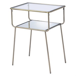 acme rhodie rectangular glass top end table with mirror shelf in antique brass