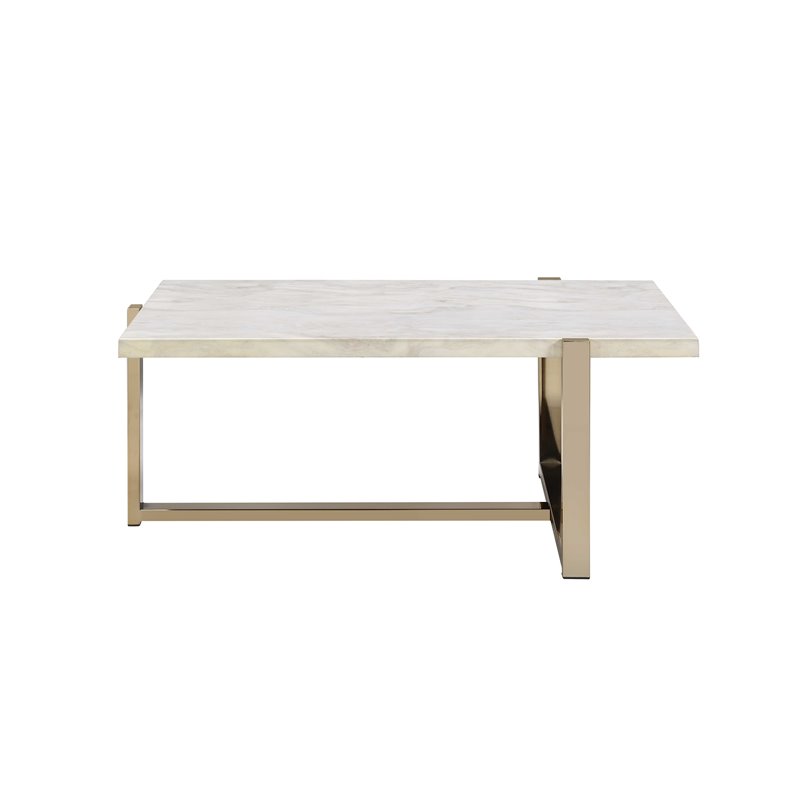 ACME Feit Rectangular Wooden Top Coffee Table in Chrome and White