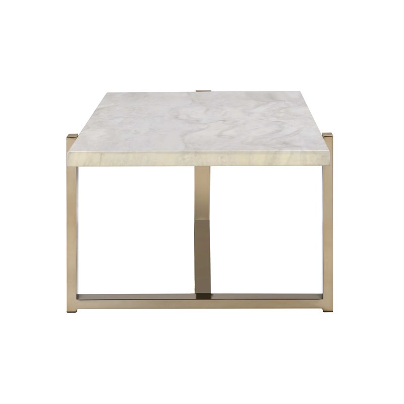 ACME Feit Rectangular Wooden Top Coffee Table in Chrome and White
