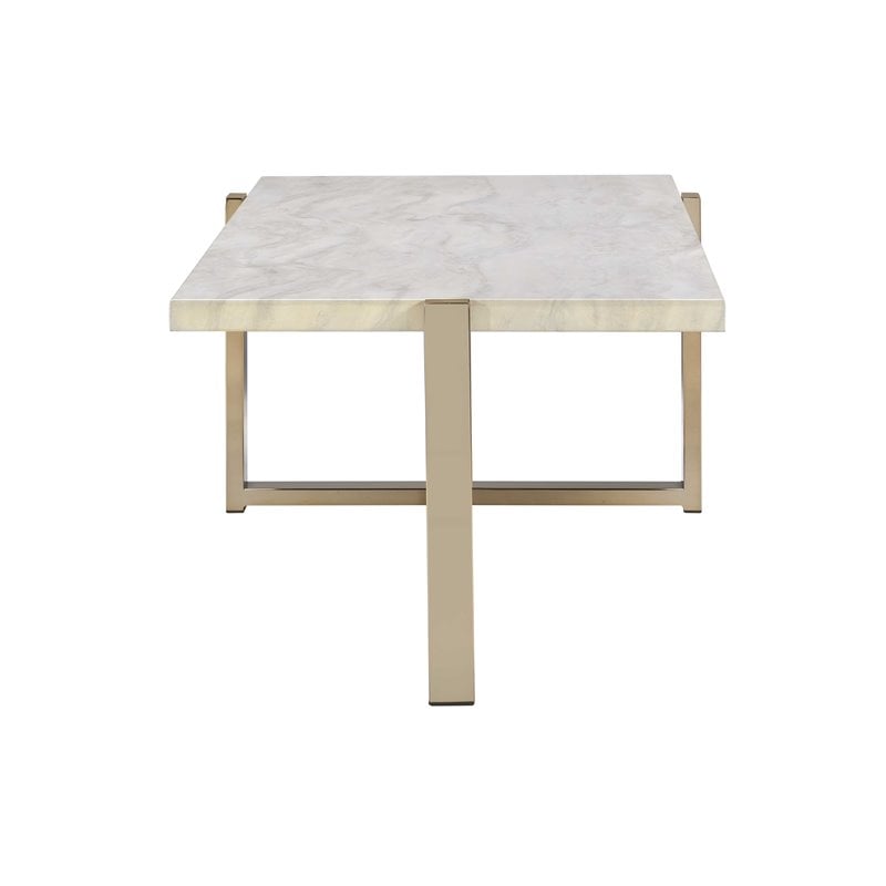 ACME Feit Rectangular Wooden Top Coffee Table in Chrome and White