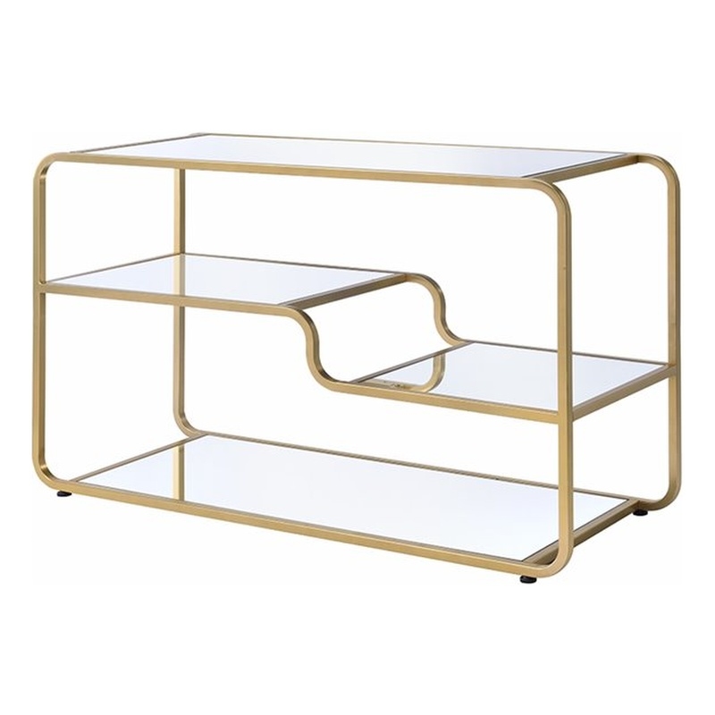 Acme Furniture Astrid Glass Top Tv Stand In Gold 91395
