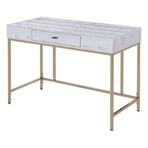 acme furniture piety desk in champagne and  silver