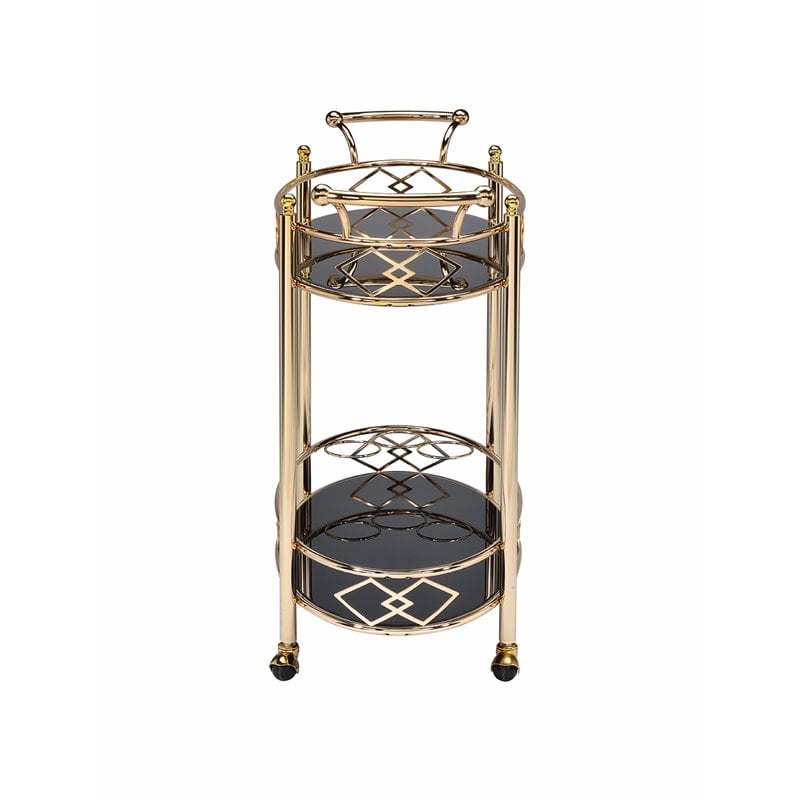 ACME Ottesen Oval Glass Top Serving Cart with 2 Shelves in Gold
