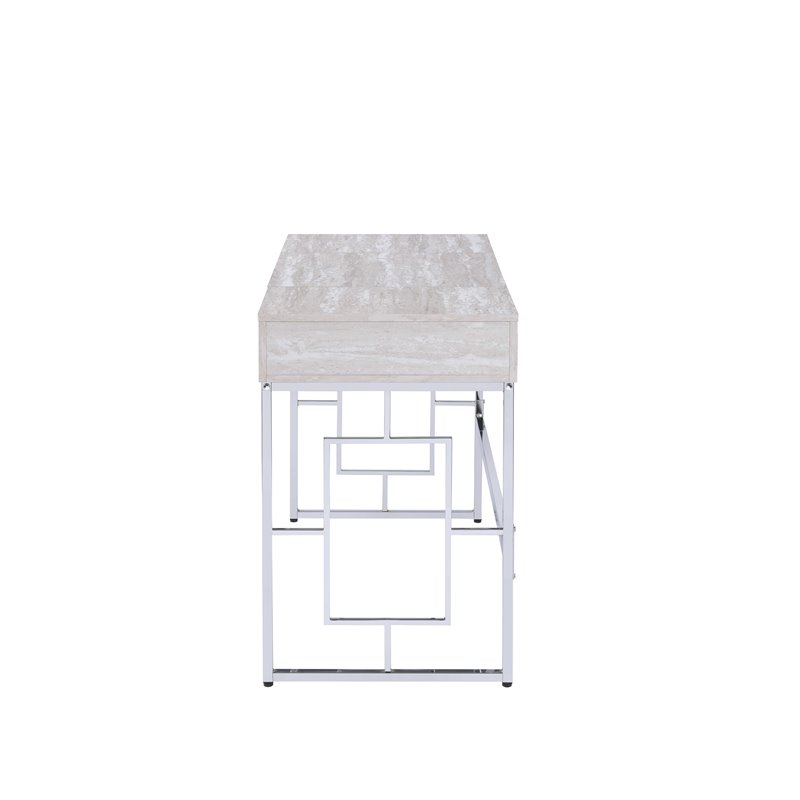 ACME Saffron Rectangular Wooden Top Vanity Desk in Chrome and White
