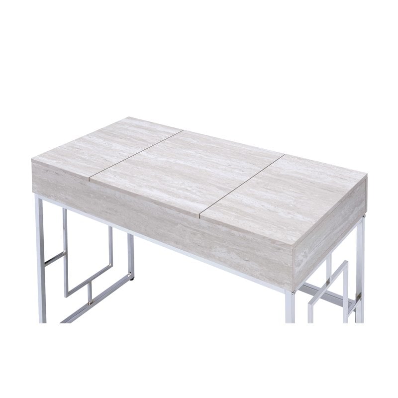 ACME Saffron Rectangular Wooden Top Vanity Desk in Chrome and White