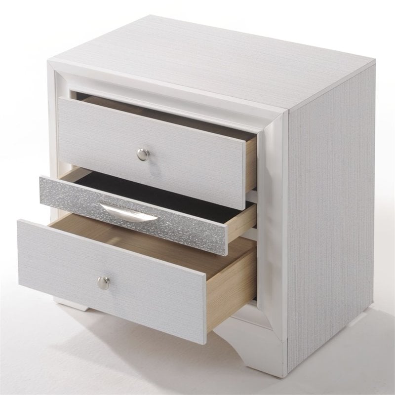 ACME Naima Square Wood 3-Drawers Bedroom Nightstand in White