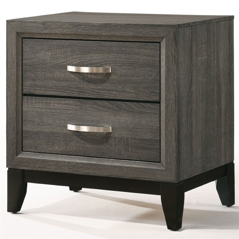 ACME Valdemar Metal and Wood 2-Drawers Nightstand in Weathered Gray