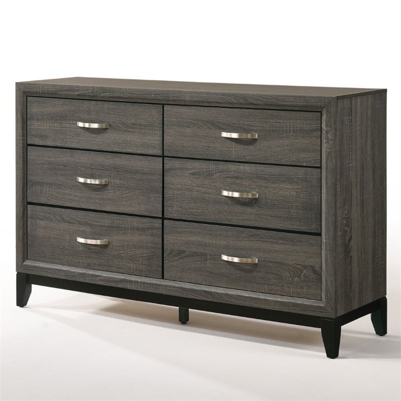 ACME Valdemar Metal and Wood Bedroom Dresser in Weathered Gray