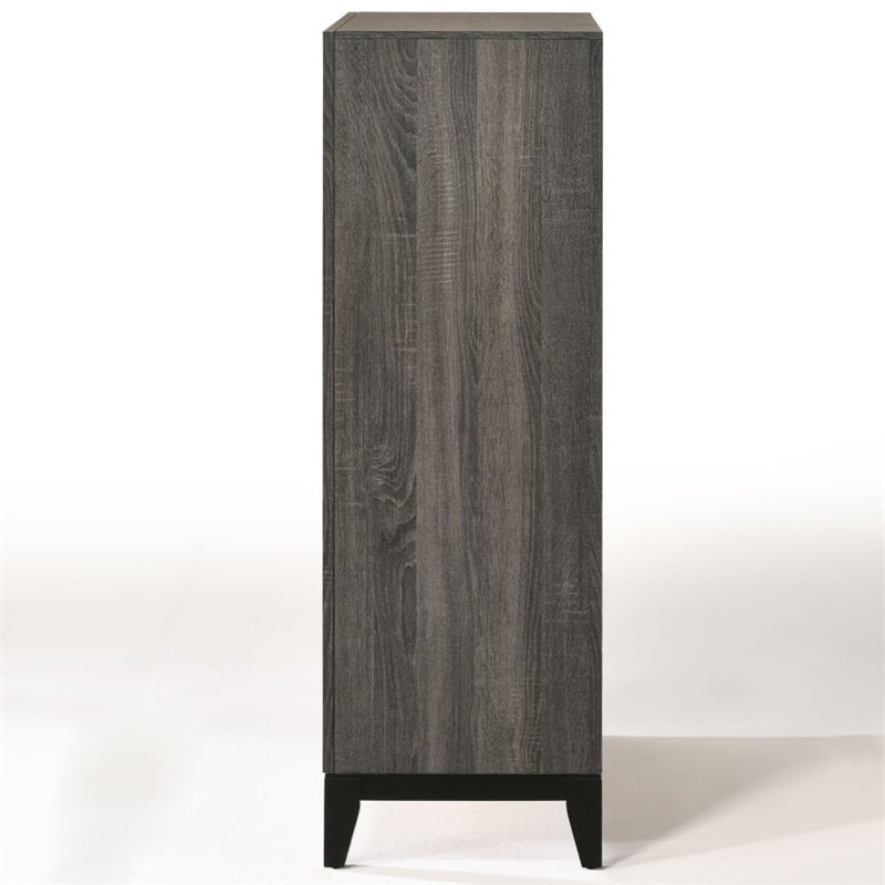 acme valdemar metal and wood 5-drawers bedroom chest in weathered gray