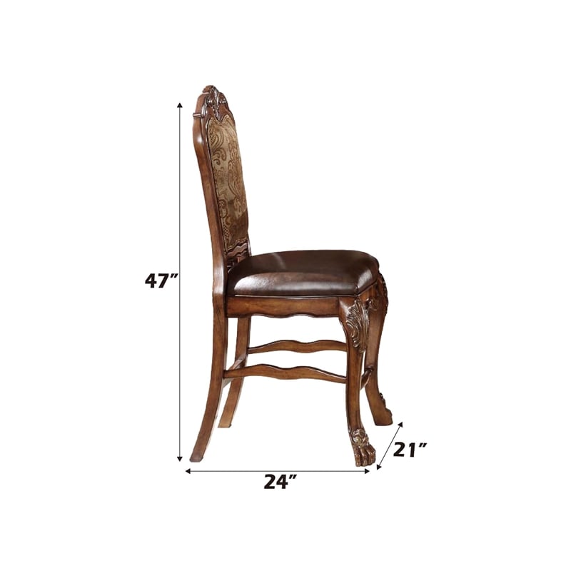 ACME Dresden Upholstered Wooden Counter Height Chair in Cherry Oak Set of 2