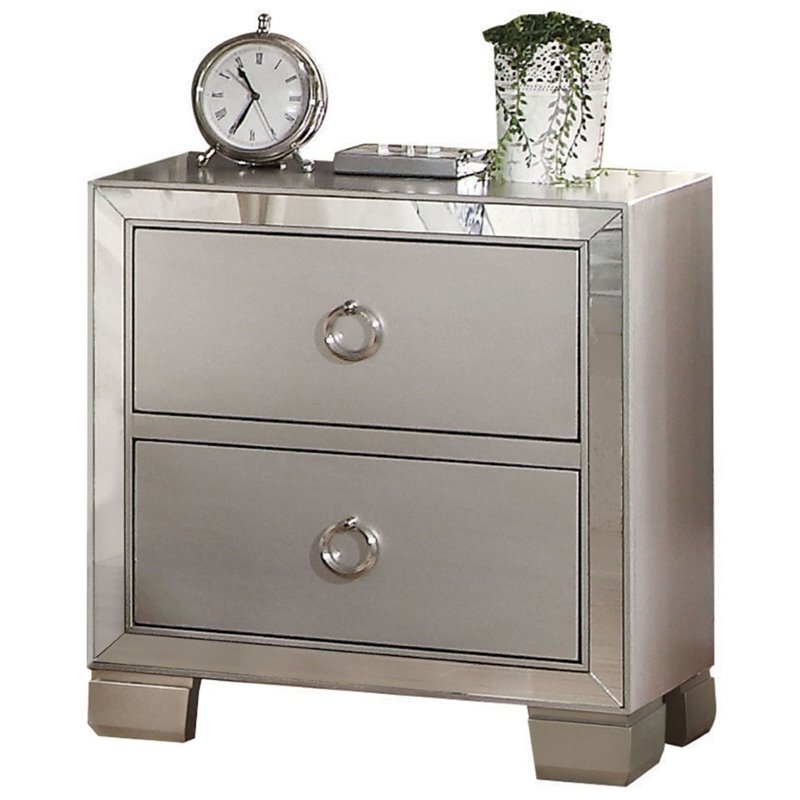 ACME Voeville II Square 2-Drawers Wooden Bedroom Nightstand in Platinum Pewter