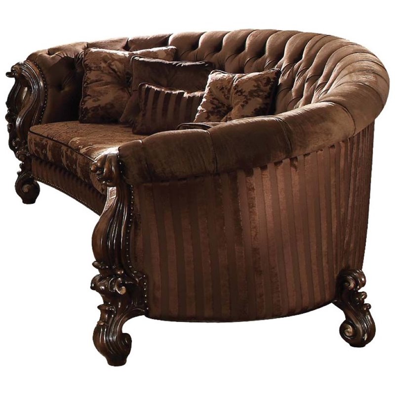 ACME Versailles Sofa with 5 Pillows in Brown Velvet and Cherry Oak