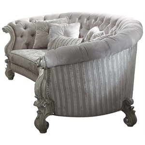 acme versailles sofa with 5 pillows in ivory velvet and bone white