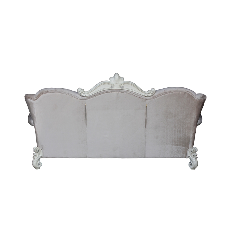 ACME Versailles Sofa with 5 Pillows in Ivory Velvet and Bone White