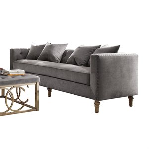 acme sidonia sofa with 4 pillows in gray velvet
