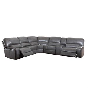 ACME Saul Faux Leather Sectional Sofa with 2 Reclining Seats in Gray