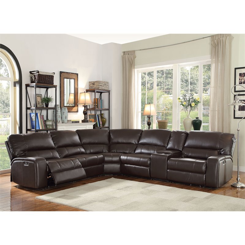ACME Saul Faux Leather Sectional Sofa with 2 Reclining Seats in Espresso