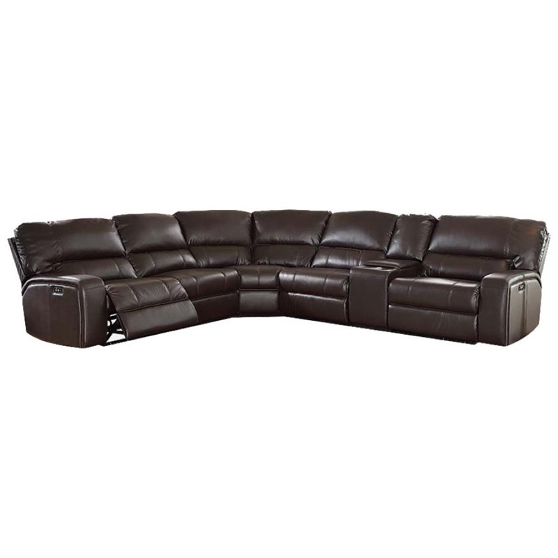 ACME Saul Faux Leather Sectional Sofa with 2 Reclining Seats in Espresso