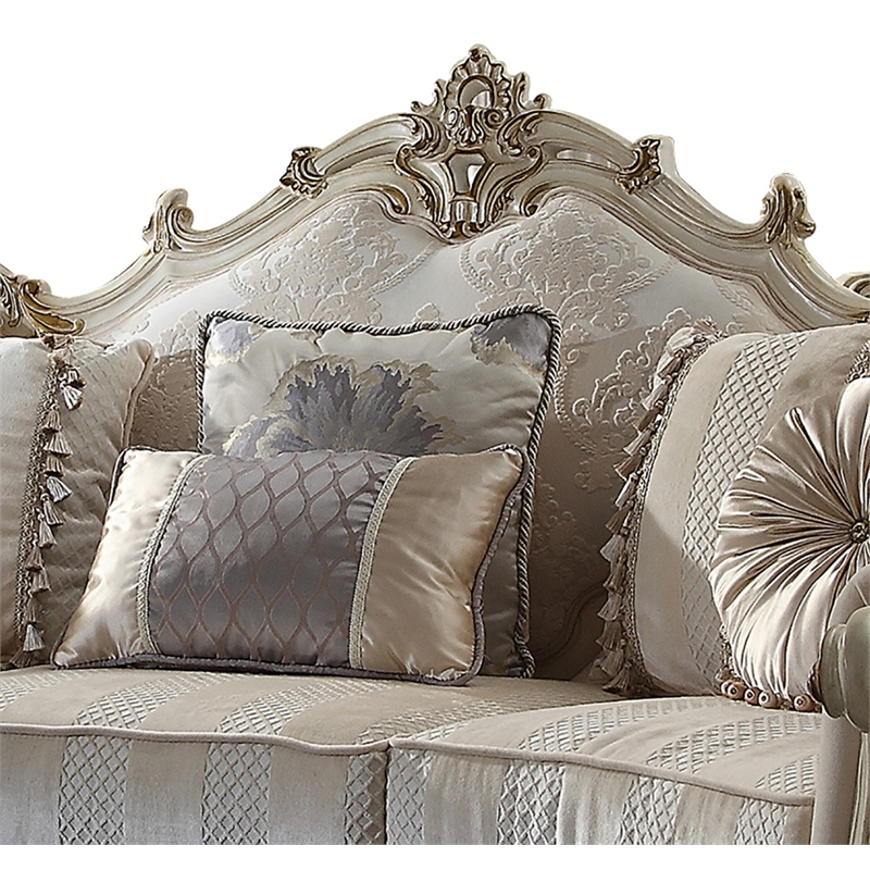 ACME Picardy Fabric Upholstered Sofa with 8 Pillows in Antique Pearl