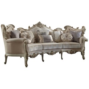 ACME Picardy Fabric Upholstered Sofa with 8 Pillows in Antique Pearl