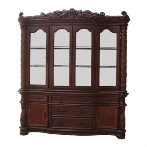 acme vendome glass and wood buffet with hutch in cherry