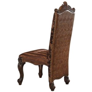 acme versailles dining side chair in 2 tone brown pu and fabric (set of 2)