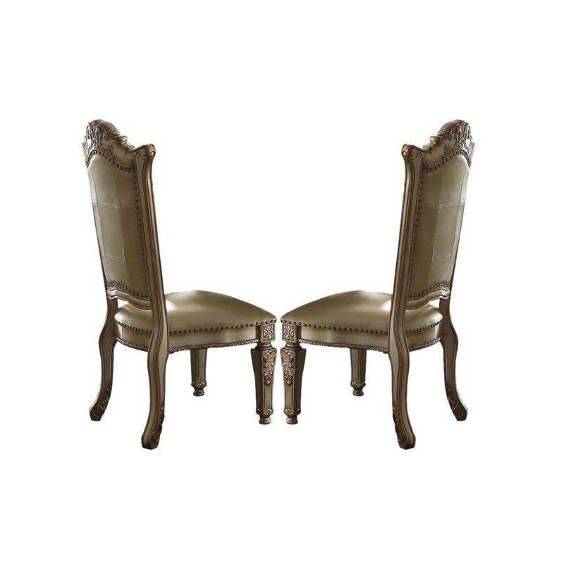ACME Vendome Dining Side Chair in Bone PU and Gold Patina (Set of 2)