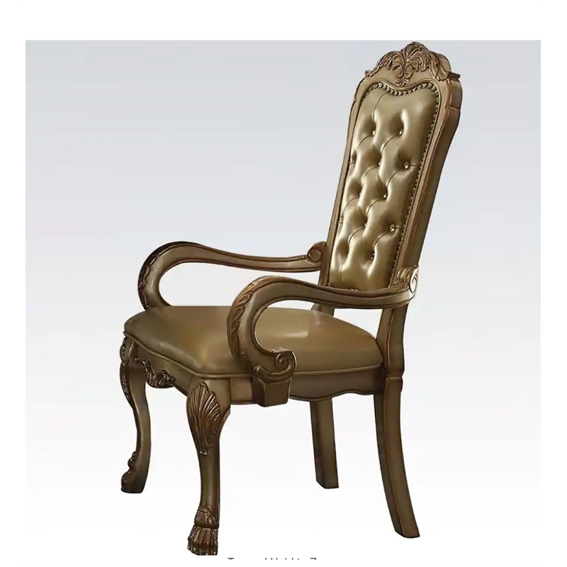ACME Vendome Dining Side Chair in Bone PU and Gold Patina (Set of 2)