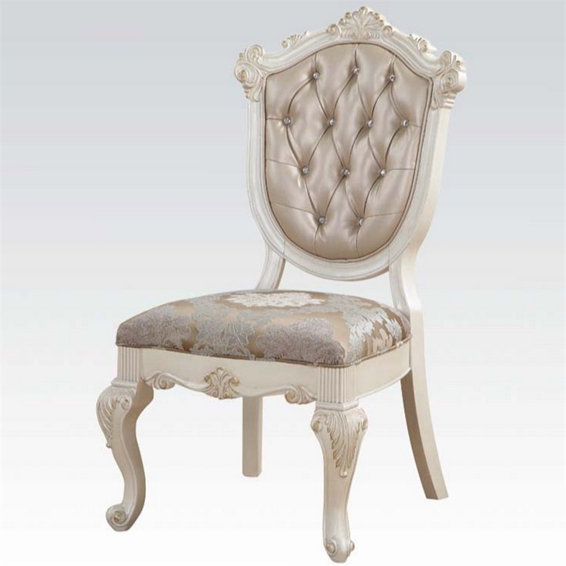 ACME Chantelle Dining Side Chair in Rose Gold and Pearl White Set of 2