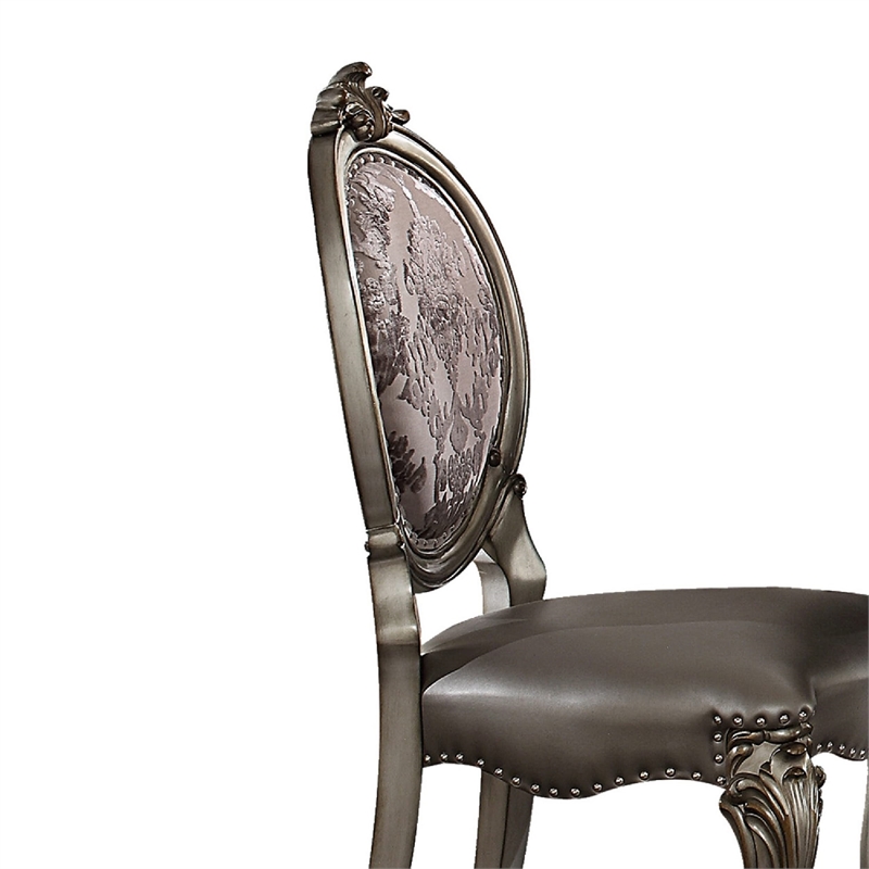 ACME Versailles Dining Side Chair in Silver PU and Antique Platinum (Set of 2)