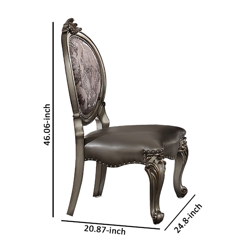ACME Versailles Dining Side Chair in Silver PU and Antique Platinum (Set of 2)