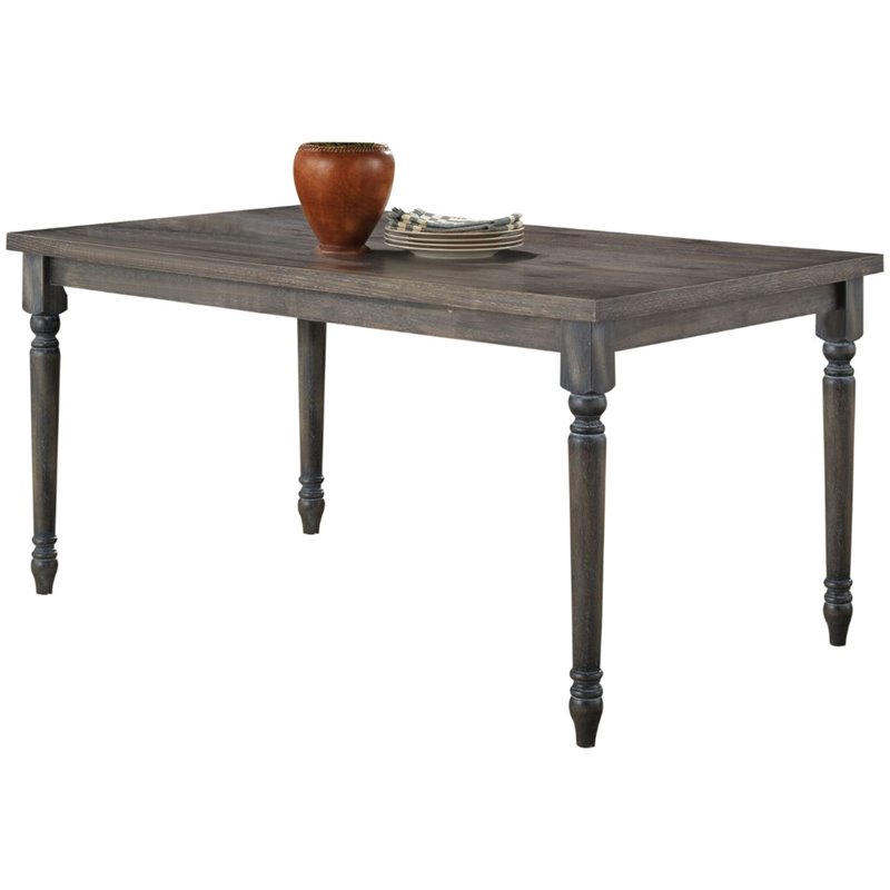 ACME Wallace Rectangular Wood Top Dining Table in Weathered Gray