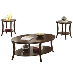 acme iara 3 piece round wooden coffee table set in espresso