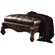 ACME Versailles Faux Leather Upholstered Ottoman in Dark Brown and Cherry Oak