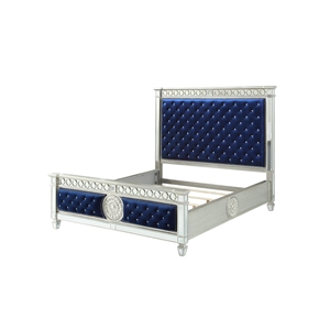 ACME Varian Eastern King Bed in Blue Velvet and Mirrored
