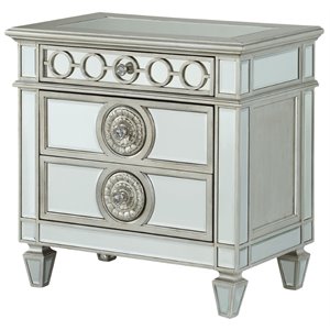 ACME Varian 3-Drawer Wooden Nightstand with Sunburst Trim in Silver Mirrored
