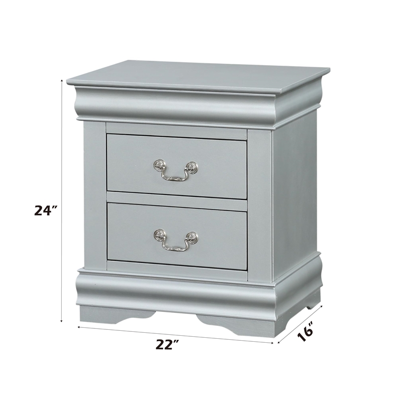 ACME Louis Philippe III Wood Nightstand in Platinum White