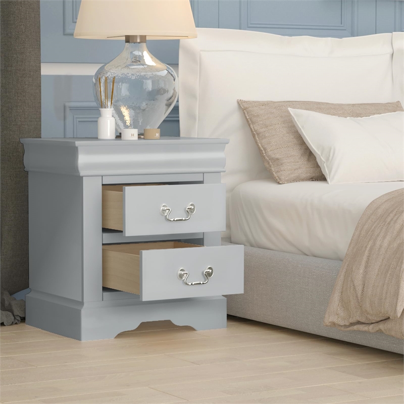ACME Louis Philippe III Wood Nightstand in Platinum White