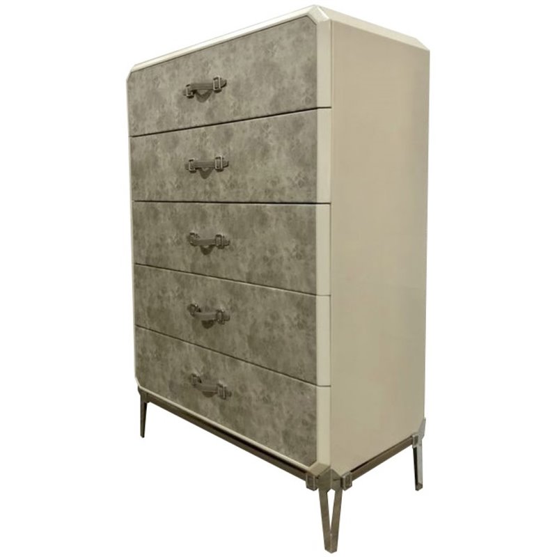 5 Drawers Vintage Chest Beige Leatherette 27206 Kordal Acme