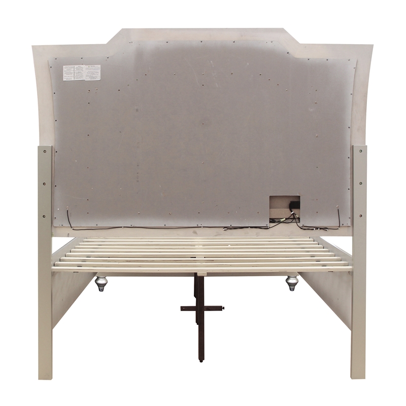 ACME Kaitlyn Faux Leather Upholstered Eastern King Storage Bed with LED in White