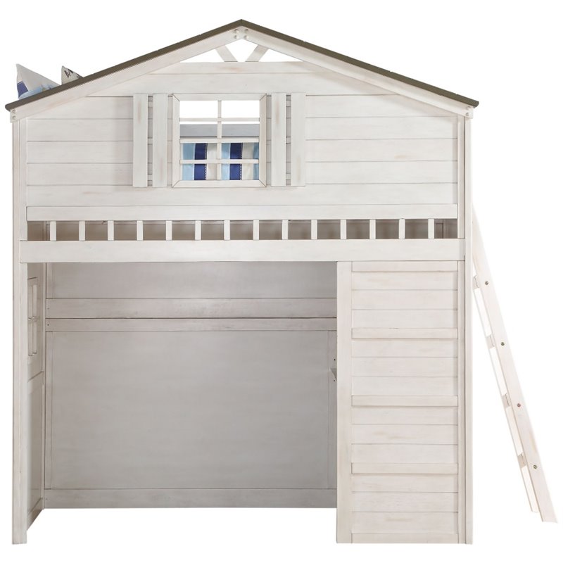 ACME Tree House Loft Bed in Weathered White and Washed Gray Homesquare